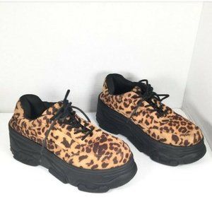 Forever 21 Women's Platform Sneakers Cheeta Print Lace-Up Brown Size 6.5